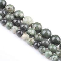 Holzmaserung Stein Perlen, Grain Stein, rund, poliert, DIY, grün, Länge:39 cm, verkauft von Strang