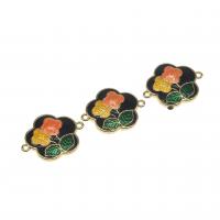 Enamel Brass Connector, Flower, with flower pattern, mixed colors, 16mm 