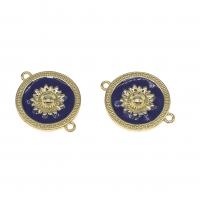 Enamel Brass Connector, Round, with flower pattern, mixed colors, 20mm 