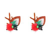 Christmas Hair Clip, Zinc Alloy, with Velveteen & Resin, 2 pieces & Christmas Design & fashion jewelry & for woman, red 