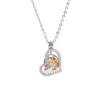 Sterling Silver Cage Locket Pendant Necklace, 925 Sterling Silver, with Glass Beads, with 1.96inch extender chain, Heart, platinum plated, oval chain & for woman & with rhinestone & hollow 8mm Approx 15.74 Inch 