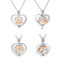 Sterling Silver Cage Locket Pendant Necklace, 925 Sterling Silver, with 1.96inch extender chain, platinum plated, oval chain & for woman & with rhinestone & hollow Approx 15.74 Inch 