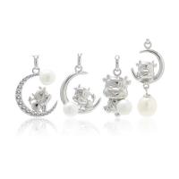 Sterling Silver Pendants, 925 Sterling Silver, with Freshwater Pearl, Animal, platinum plated 