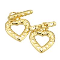 Brass Toggle Clasp, Heart, gold color plated, hollow, 22mm 