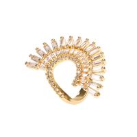 Brass Cuff Finger Ring, gold color plated, micro pave cubic zirconia & for woman 
