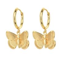 Huggie Hoop Drop Earring, Brass, Butterfly, 14K gold plated, for woman 