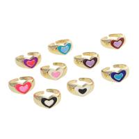 Brass Cuff Finger Ring, Heart, Adjustable & for woman & enamel 