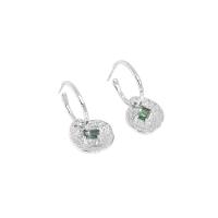 925 Sterling Silver Drop Earring, Geometrical Pattern, plated, micro pave cubic zirconia & for woman 30mm 