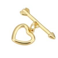 Brass Toggle Clasp, Heart, gold color plated 