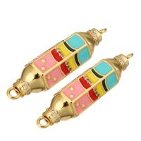 Enamel Brass Connector, gold color plated, micro pave cubic zirconia, multi-colored Approx 1mm 