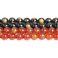 Mixed Agate Beads, Round, polished & gold accent Approx 3.14 Inch 