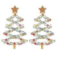 Zinc Alloy Rhinestone Drop Earring, acrylic rhinestone, with Zinc Alloy, Christmas Tree, for woman & hollow, multi-colored 