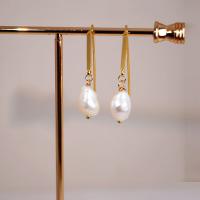 Freshwater Pearl Brass Earring, with pearl, real gold plated, fashion jewelry & for woman, golden, 40mm 