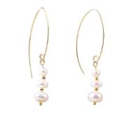 Freshwater Pearl Brass Earring, with pearl, real gold plated, fashion jewelry & for woman, golden, 46mm 