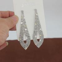 Zinc Alloy Rhinestone Drop Earring, with Zinc Alloy, platinum color plated, for woman 