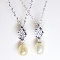 Cultured Pearl Sterling Silver Pendants, 925 Sterling Silver, with Freshwater Pearl, with rhinestone, silver color 