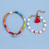 Zinc Alloy Resin Bracelets, with Resin & Plastic Pearl, with 1.97 extender chain, 2 pieces & fashion jewelry & for woman, multi-colored Inch 