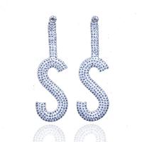 Zinc Alloy Rhinestone Drop Earring, with Zinc Alloy, silver color plated, for woman 