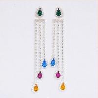 Zinc Alloy Rhinestone Drop Earring, with Zinc Alloy, silver color plated, for woman, multi-colored, 125mm 