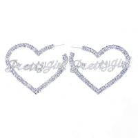 Zinc Alloy Rhinestone Drop Earring, with Zinc Alloy, Heart, silver color plated, for woman & hollow 