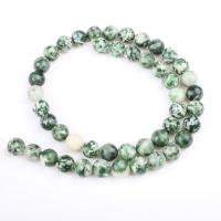 Grüner Tupfen Stein Perlen, grüner Punkt Stein, rund, poliert, DIY, grün, Länge:39 cm, verkauft von Strang