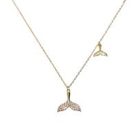 Cubic Zircon Micro Pave Brass Necklace, Mermaid tail, gold color plated, fashion jewelry & micro pave cubic zirconia, golden cm 