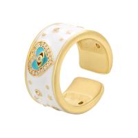Brass Cuff Finger Ring, plated, micro pave cubic zirconia & enamel 