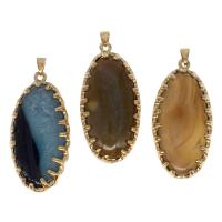 Agate Brass Pendants, with Agate, Flat Oval 