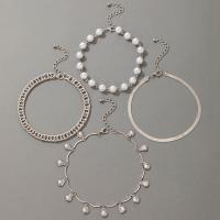 Anklet en alliage de zinc, Bracelet, avec perle de plastique, 4 pièces, Vendu par fixé