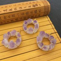 Natural Quartz Pendants, Amethyst, with Brass, Donut, gold color plated, purple 