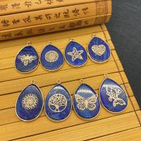 Natural Lapis Lazuli Pendants, with Brass, Teardrop, gold color plated 
