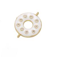 Enamel Brass Connector, Donut, plated, micro pave cubic zirconia 