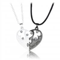 Zinc Alloy Puzzle Couple Necklace, Heart, plated, 2 pieces & for couple & with rhinestone Approx 21.6 Inch 