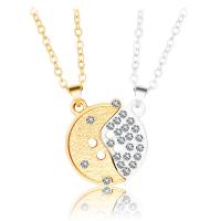 Zinc Alloy Puzzle Couple Necklace, with brass chain, with 1.96inch extender chain, Button Shape, plated, 2 pieces & with magnetic & for couple & with rhinestone 24mm Approx 21.6 Inch, Approx  23.6 Inch 