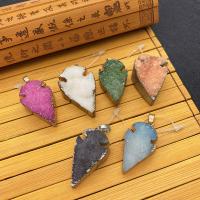 Ice Quartz Agate Pendants, with Brass, Conical, plated 21x35- 