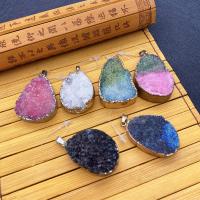Ice Quartz Agate Pendants, with Brass, irregular, gold color plated 29x39- 