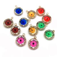 Crystal Brass Pendants, with Brass, Round, gold color plated, faceted 13mm 