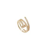 Brass Cuff Finger Ring, gold color plated, adjustable & micro pave cubic zirconia & for woman, US Ring 