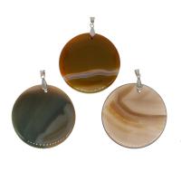 Agate Brass Pendants, with Agate, Flat Round 