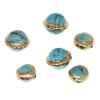 Natural Turquoise Beads, Brass, with turquoise, Round, mixed colors 