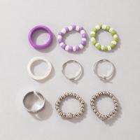 Acrylic Finger Ring, Zinc Alloy, finger ring, with Seedbead & Acrylic, silver color plated, nine pieces & fashion jewelry, mixed colors 
