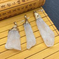 Natural Quartz Pendants, with Brass, irregular, gold color plated, clear, 20x40- 