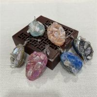 Natural Quartz Pendants, with Brass, irregular, silver color plated 28-31x55-75mm 