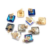 Crystal Brass Pendants, with Brass,  Square, gold color plated, faceted 10mm 