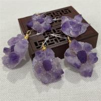 Amethyst Pendant, with Brass, irregular, gold color plated, purple, 41x55-62mm 