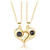 Couple Zinc Alloy Necklace, with brass chain & Wax Cord, with 1.96inch extender chain, Heart, plated, 2 pieces & with magnetic & for couple & with rhinestone Approx 21.6 Inch 