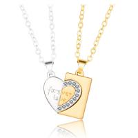 Couple Zinc Alloy Necklace, with brass chain, with 1.96inch extender chain, Heart, plated, 2 pieces & oval chain & for couple & with rhinestone Approx 21.6 Inch 