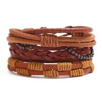Cowhide Bracelets, with Wax Cord & Wood & Copper Coated Plastic & Zinc Alloy, 4 pieces & fashion jewelry & Unisex, 60mm cm 