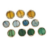 Natural Crackle Agate Bead, Brass, with Agate, Round 