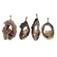 Ice Quartz Agate Pendants, Brass, with Agate & Crystal, druzy style & mixed 